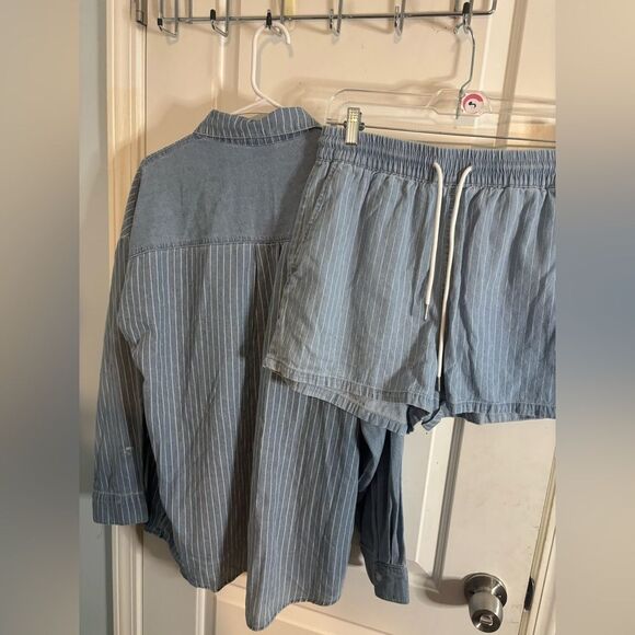 Noisy May striped denim shirt & shorts set in light blue size m EUC - Picture 5 of 9